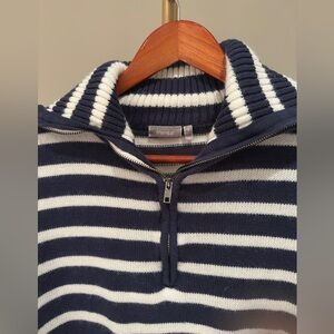 Fransa Striped Knit Quarter Zip Preppy Striped Casual Small